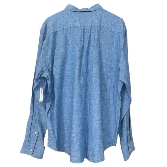 Old navy linen blend long sleeve button down shirt blue XXL new - Picture 2 of 8